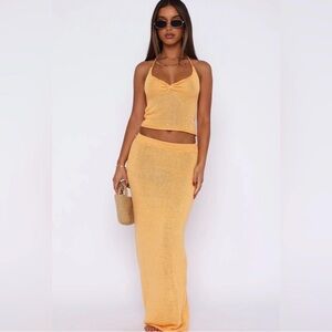 White Fox Crochet Top and Maxi skirt set in Sherbet